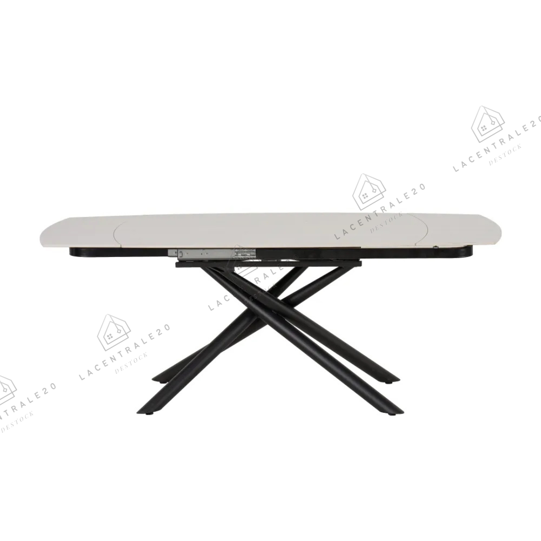 Table à manger Nysa extensible céramique travertin Blanc