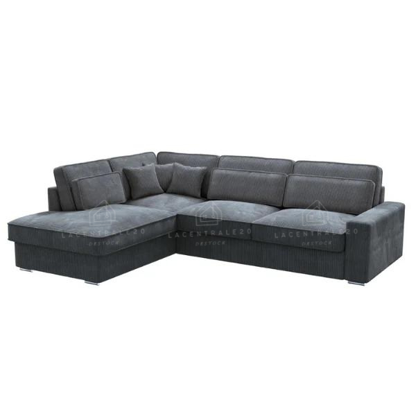 Canapé angle Bristol Côtelé Gris Anthracite