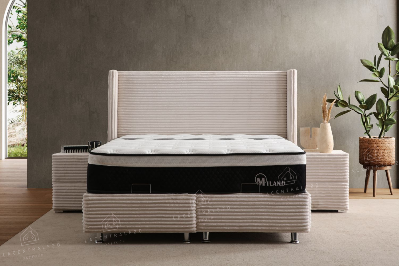 Lit Coffre Clara - Côtélé Blanc