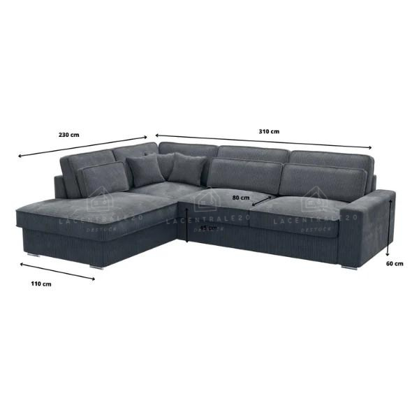 Canapé angle Bristol Côtelé Gris Anthracite