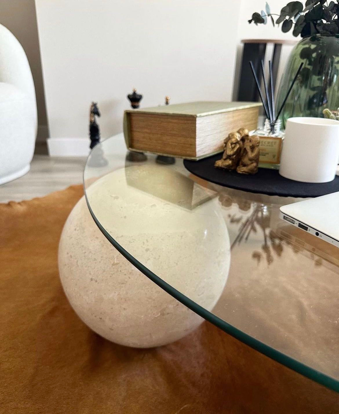 Table basse Travertin Ball vitré