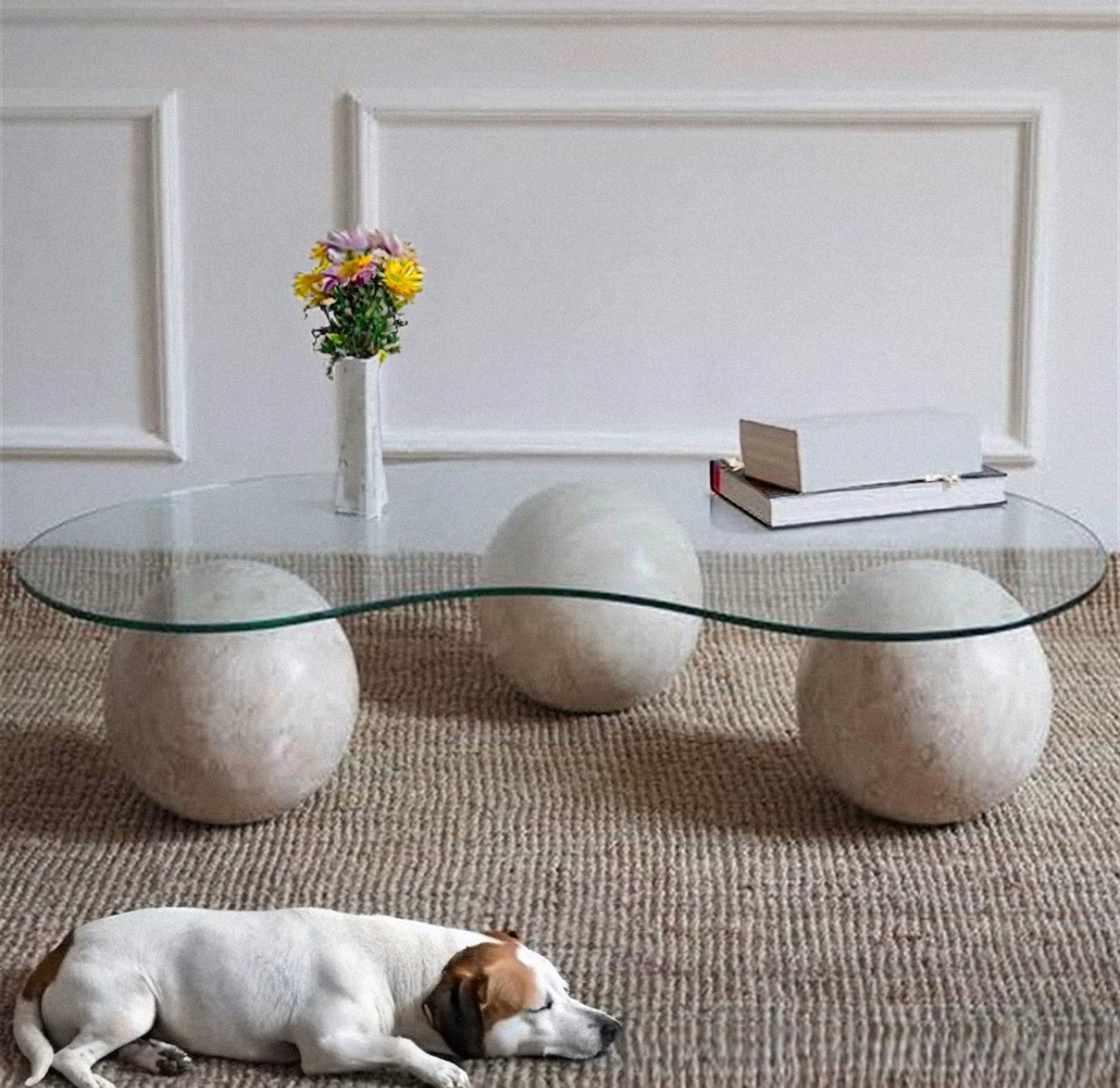 Table basse Travertin Ball vitré