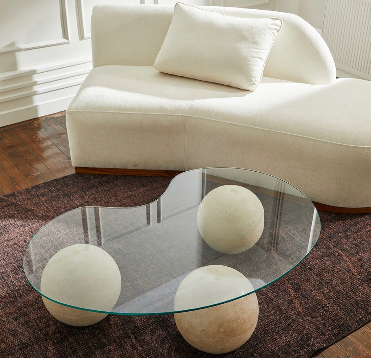 Table basse Travertin Ball vitré