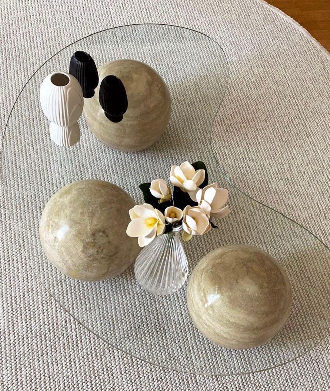 Table basse Travertin Ball vitré