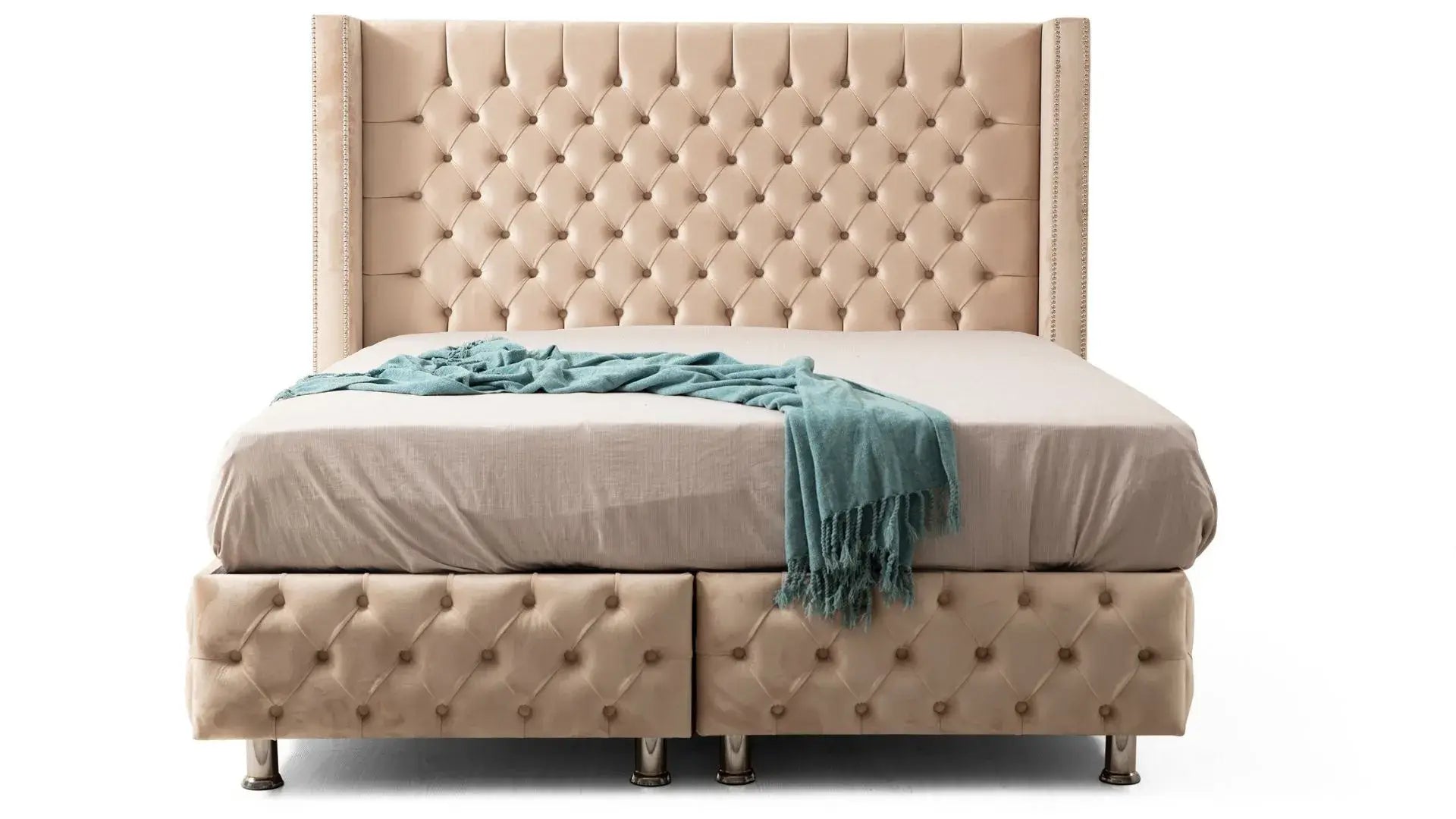 Lit Coffre Clouté Beige