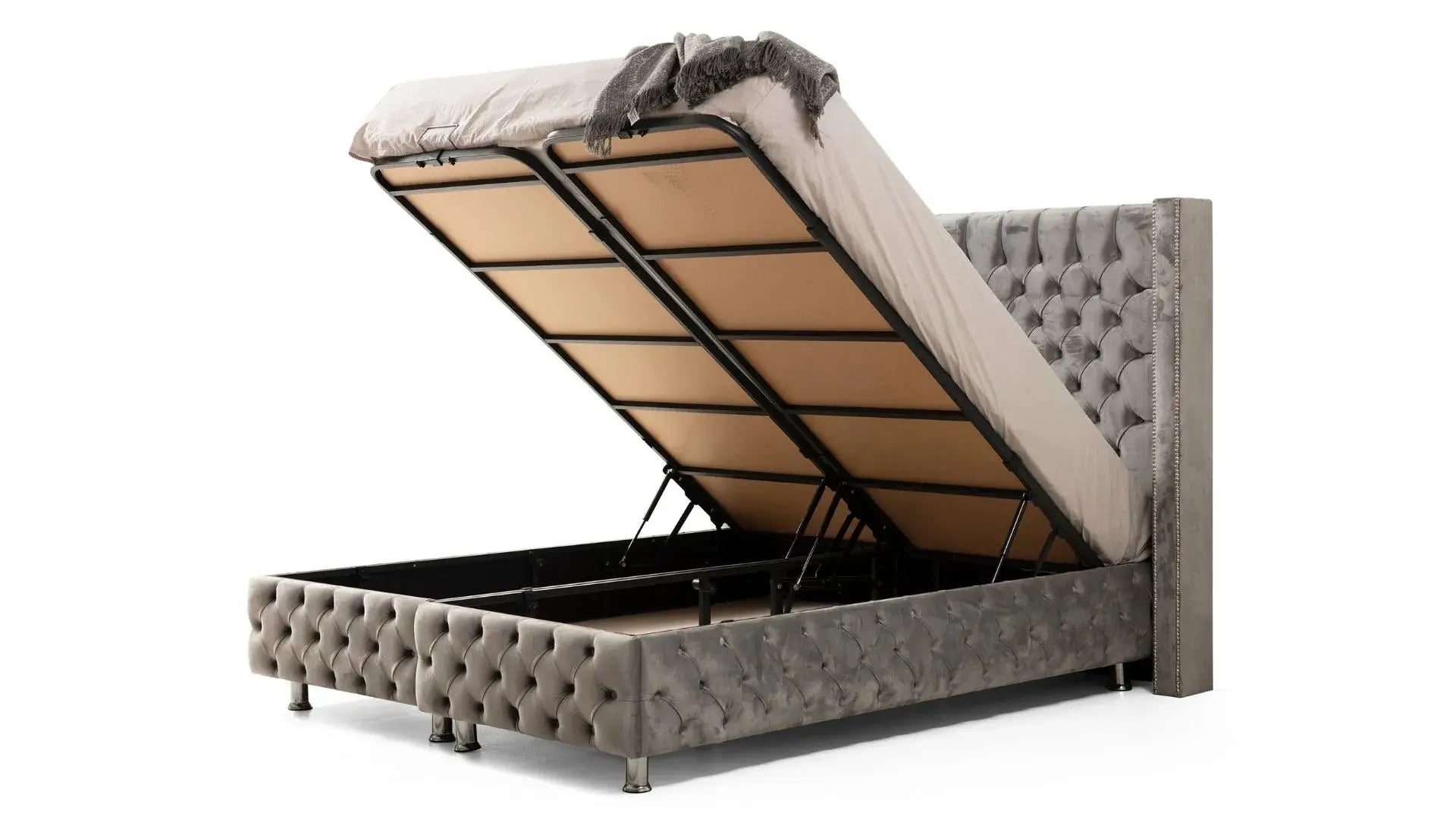 Lit Coffre Clouté Gris