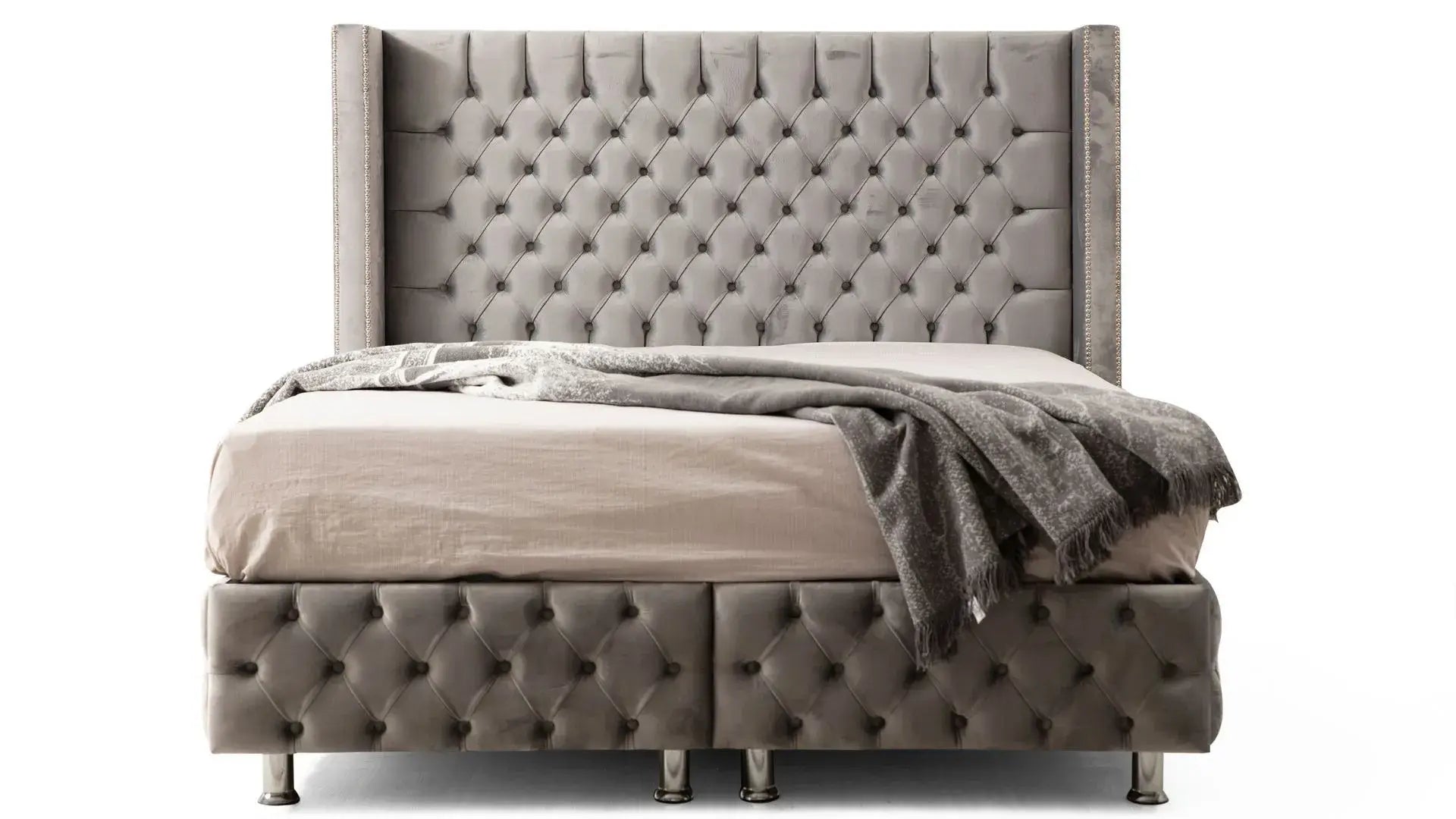 Lit Coffre Clouté Gris