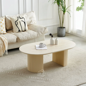 Table basse - Effet céramique Travertin - Ovale - Calypso