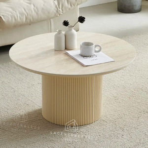 Table basse - Effet céramique Travertin - Ronde - Calypso