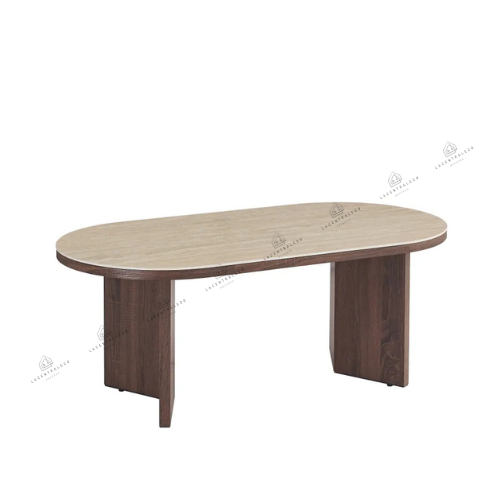 Table Basse - Pied effet noyer - Plateau effet travertin - Page