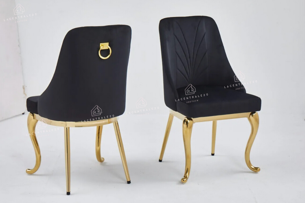 Chaise salle à manger - Tissu velours – Pied métal ( chromé / or )- Lot de 2 / 4 /6 – Baroka