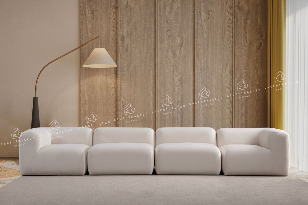 Canapé Modulable - Tissu Velours blanc cassé - 3+1 modules - Nuage
