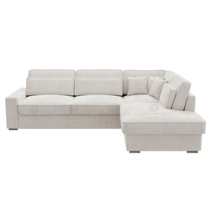 Canapé d’angle – Tissu côtelé écru ou velours beige – Moderna Souk