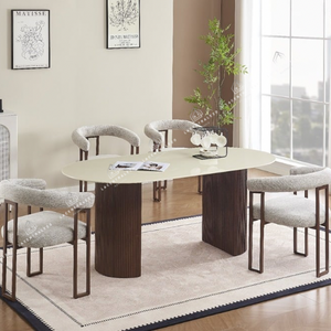 Chaises salle à manger en tweed crème – Pieds effet bois noyer – Lots de 2/4/6 – Naia