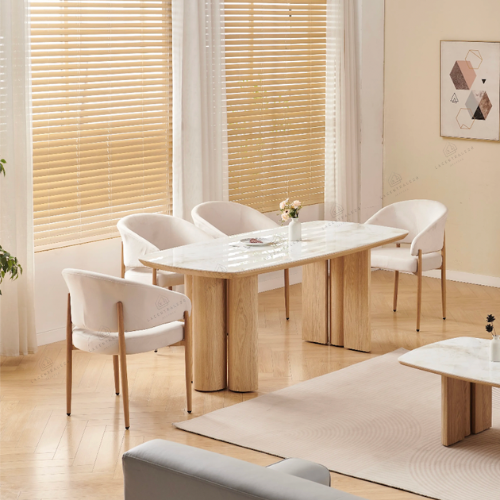 Table à manger - Effet Marbre beige - Trinity