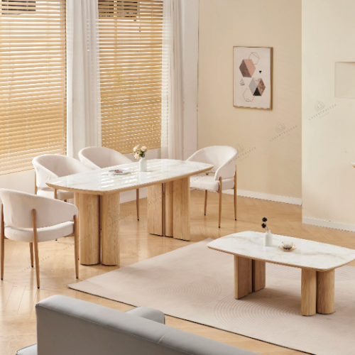 Table à manger - Effet Marbre beige - Trinity