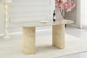 Table à manger - Effet travertin - Ovale - Anna