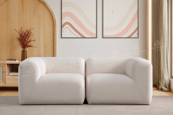 Canapé Modulable - Tissu Velours blanc cassé - 3+1 modules - Nuage