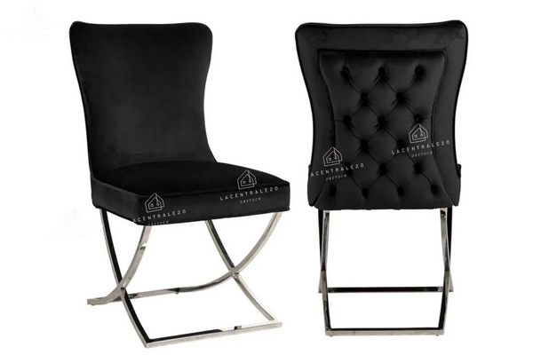 Chaise salle à manger - Tissu velours – Pied métal ( noir / chromé / or )- Lot de 2 / 4 /6 – Gabrielle