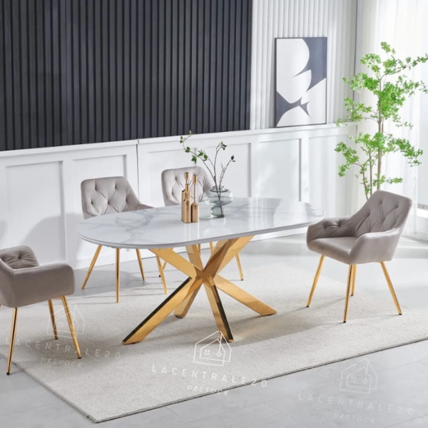 Table à manger - Effet marbre ou céramique - Ovale - Ophélia