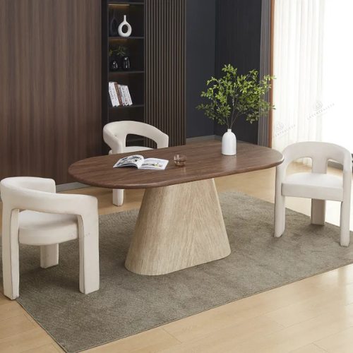 Table à manger - Effet Travertin et Noyer - Ourlet