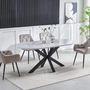 Table à manger - Effet marbre ou céramique - Ovale - Ophélia