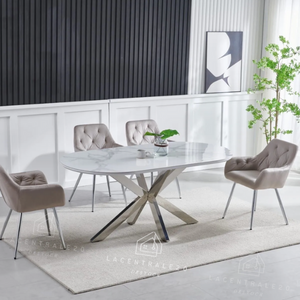 Table à manger - Effet marbre ou céramique - Ovale - Ophélia