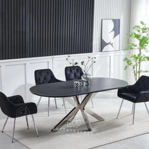 Table à manger - Effet marbre ou céramique - Ovale - Ophélia