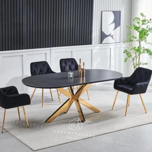 Table à manger - Effet marbre ou céramique - Ovale - Ophélia