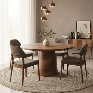 Table à manger - Effet Noyer - Ronde - Chaïma