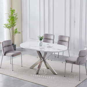 Table à manger - Effet marbre ou céramique - Ovale - Ophélia