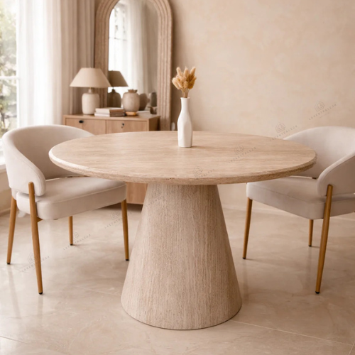 Table à manger - Effet travertin - Ronde - Krizia