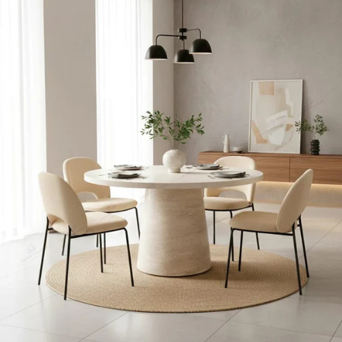 Table à manger - Effet travertin - Ronde - Chaïma