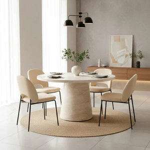 Table à manger - Effet travertin - Ronde - Chaïma