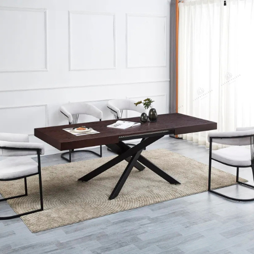 Table à manger - Extensible - Effet Noyer - Rectangle - Balni
