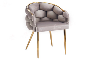 Chaise salle à manger – Design Ballon - Tissu doudou / velours – Pied métal noir / or - Lot de 2 / 4 /6 – Ballon