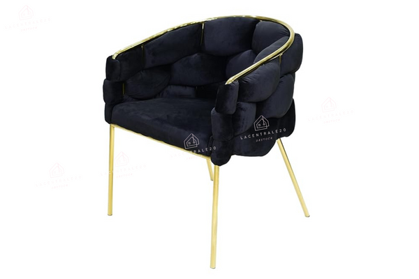 Chaise salle à manger – Design Ballon - Tissu doudou / velours – Pied métal noir / or - Lot de 2 / 4 /6 – Ballon