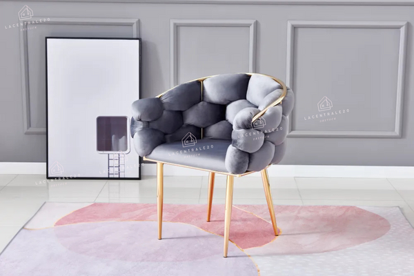 Chaise salle à manger – Design Ballon - Tissu doudou / velours – Pied métal noir / or - Lot de 2 / 4 /6 – Ballon