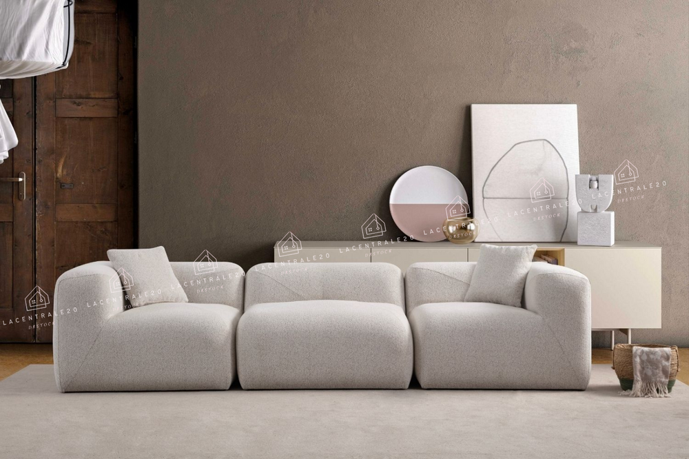 Canapé Modulable - Tissu Chenille Blanc cassé - 3+1 modules - Nuage