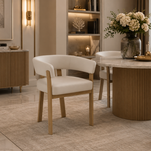 Chaise salle à manger Velours Beige / Grain Moka – Pied effet chêne  – Lots de 2/4/6 – Alia