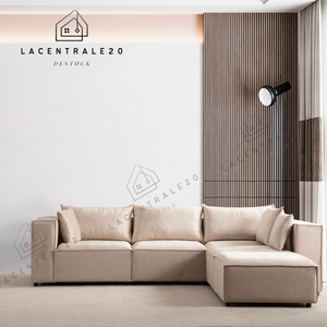 Canapé Modulable 3+1 pouf - Velours beige - Modulo