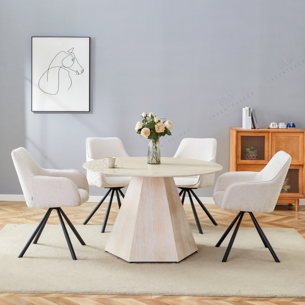 Table à Manger - Imitation Travertin - Ronde - Solal