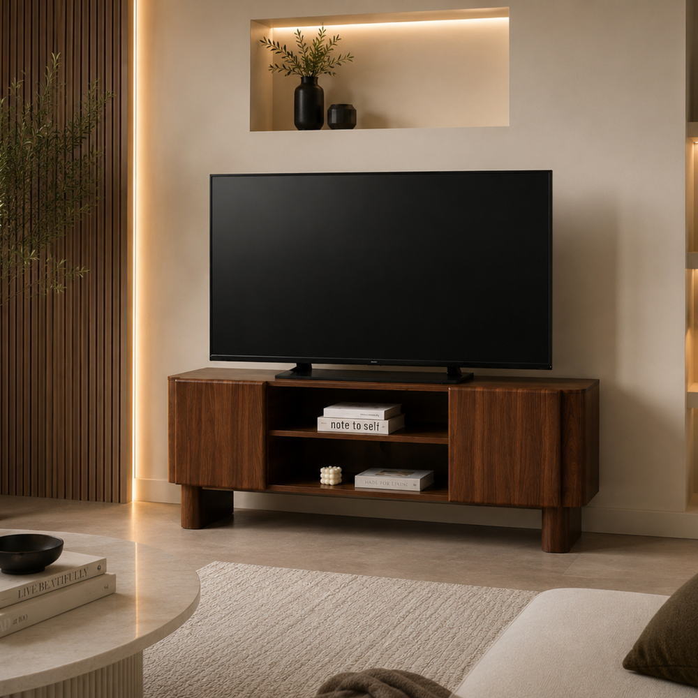 Meuble TV - 150cm - Effet noyer - Ambre