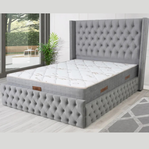 Cadre de Lit - Gris - Clouté