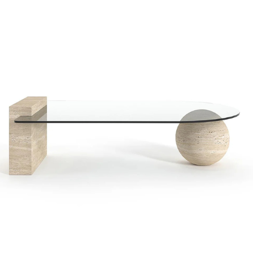 Table basse - Travertin - Plateau vitré - Billie