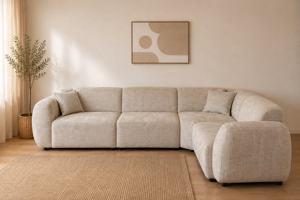 Canapé d'angle - Tissu Marbella beige - Elisa