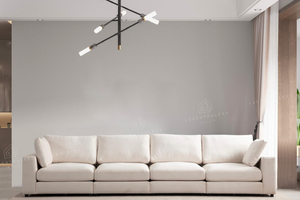 Canapé d’angle - Modulable 4+1 - Tissu laine bouclée, chenille ou velours beige - Julie