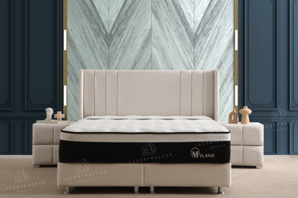 Lit coffre - Tissu velours blanc - Alma