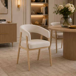 Chaise salle à manger - Velours Beige / Grain Moka – Pied effet chêne  – Lots de 2/4/6 – Alicia