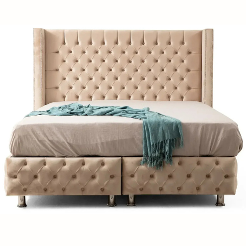 Lit coffre - Beige - Clouté